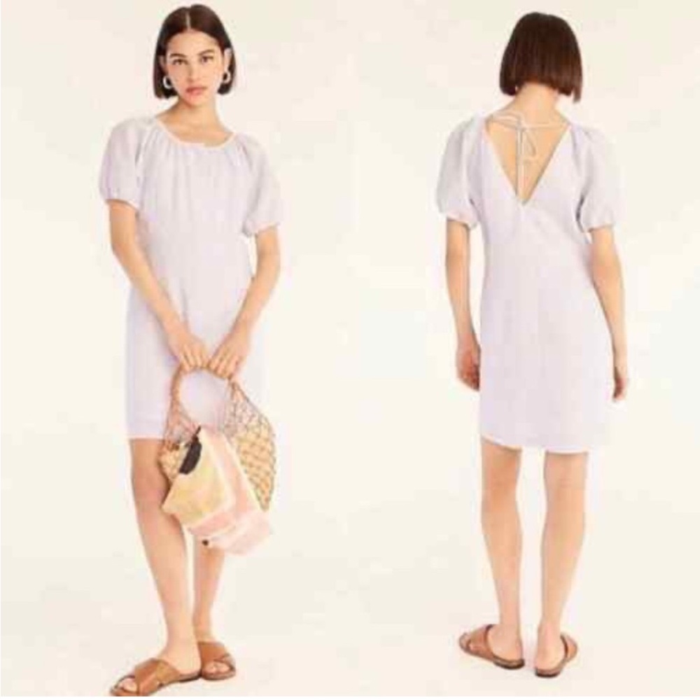 J.Crew Women's White Peri Shadow V-Back Linen Shirtdress In Gingham